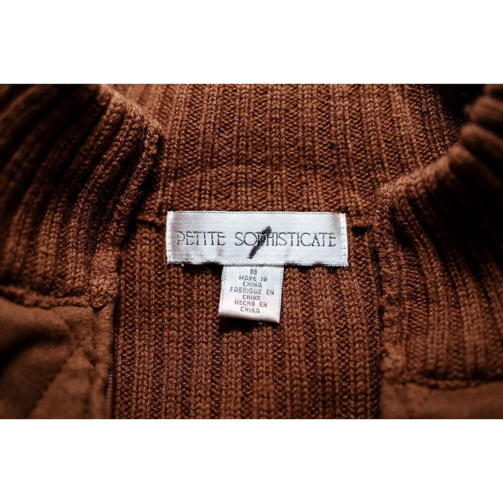 Petite Sophisticate M brown full zip quilted sweater vest faux suede - Picture 3 of 7